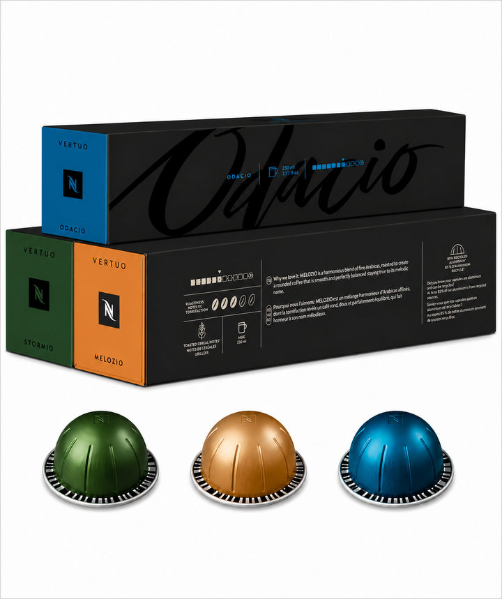 Nespresso Vertuo Coffee Pods Variety Pack 30 Capsules (3 Sleeves) – Melozio, Stormio & Odacio – Compatible with Nespresso Vertuo Machines