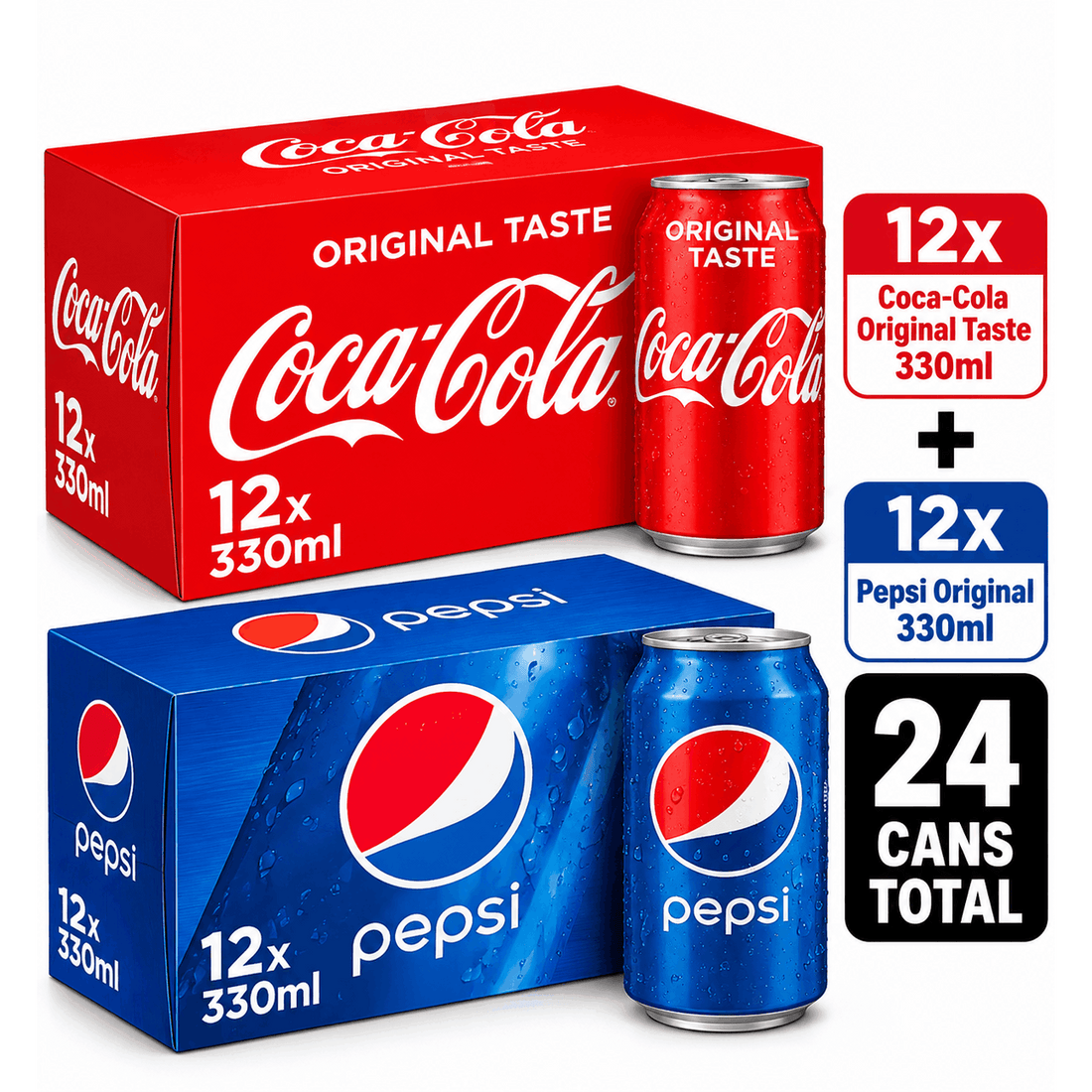 Coca-Cola Original & Pepsi Original Mixed Case 24 x 330ml Cans