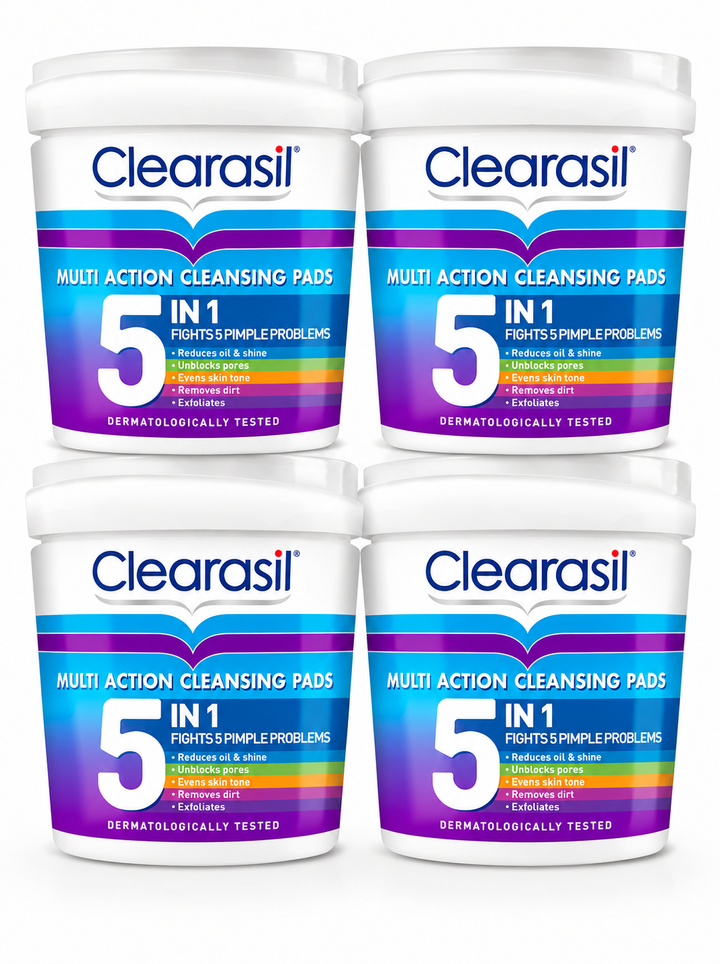 Clearasil 5-in-1 Ultra Cleansing Pads, Salicylic Acid, 65 Pads Each, Pack of 4 (260 Pads Total)