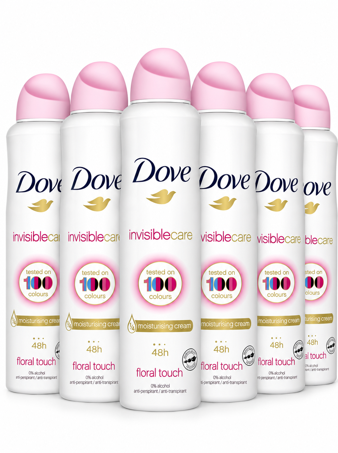 Dove Invisible Care Anti-perspirant Aerosol pack of 6 with ¼ moisturising cream deodorant that leaves no white marks 250 ml