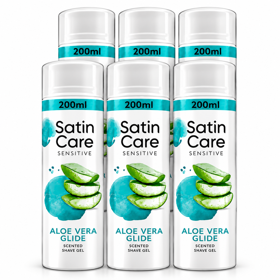 Satin Care Sensitive Aloe Vera Shaving Gel for Women (6 x 200ml) – Moisturising Shave Gel for Legs, Underarms & Body – Smooth Glide Formula