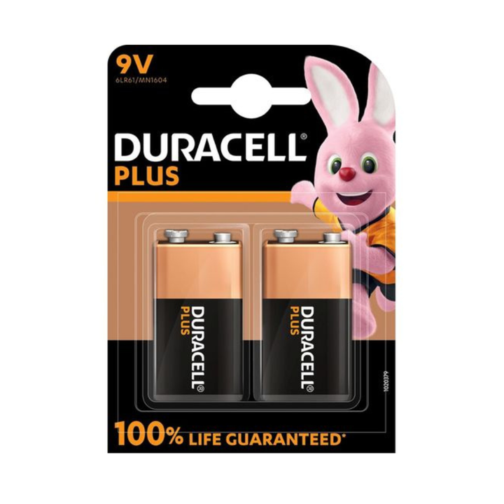 DURACELL Plus 9V Alkaline Battery 2 Pack
