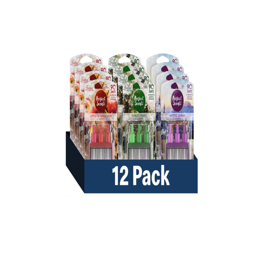Perfect Scents Refill 12Pack Air Freshener Apple & Cinnamon, Forest Pine, Mystical Japan