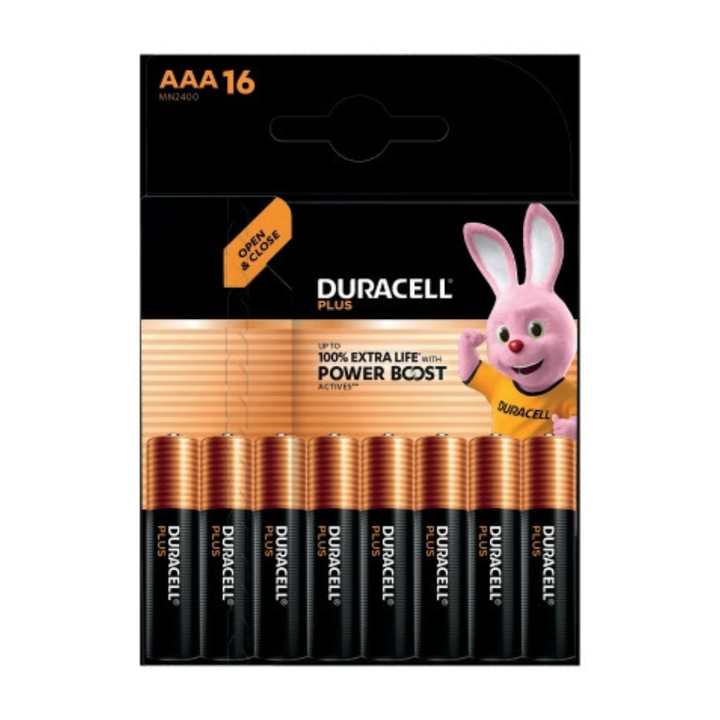 Duracell Plus AAA Battery Alkaline 100% Extra Life Power Boost (Pack of 16)
