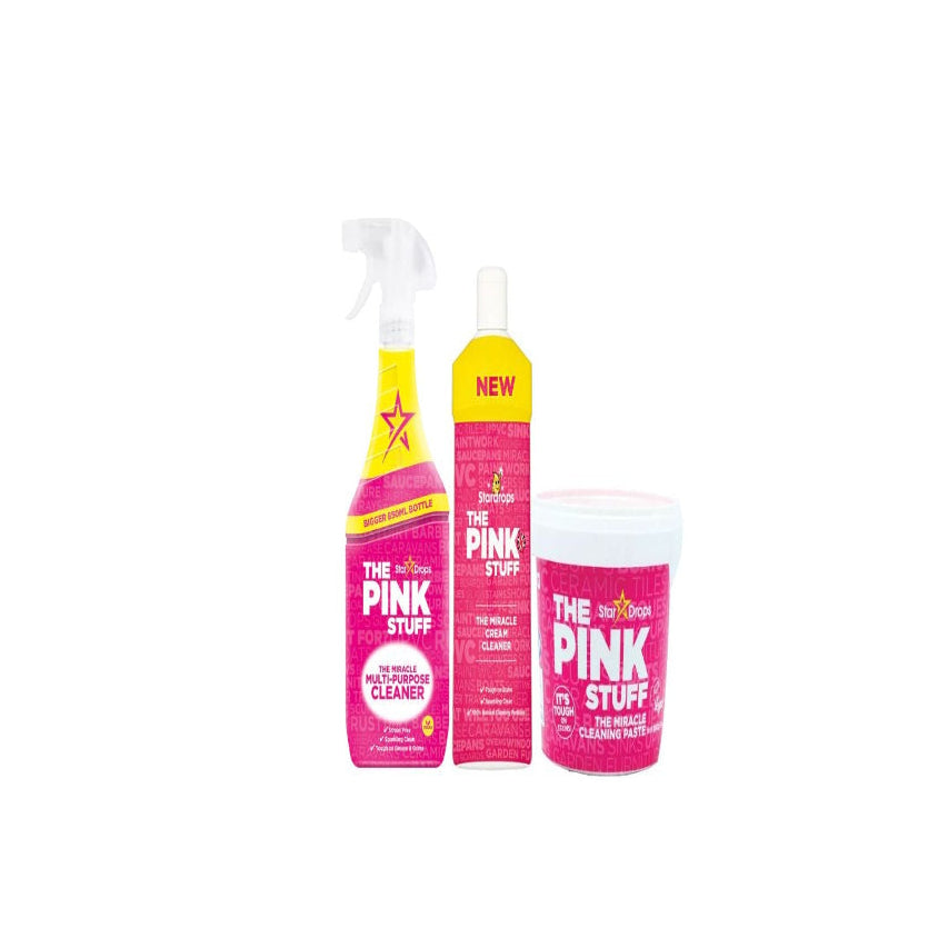 The Pink Stuff Miracle Cleaning Set Triple Pack (Multipurpose Cleaner Spray850ml, Cream500ml, Paste850gm)