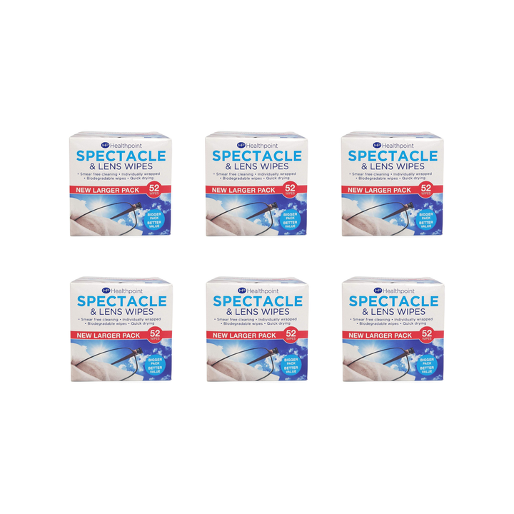 Healthpoint Spectacle Lens Wipes Biodegradable 52s (Pack of 6)