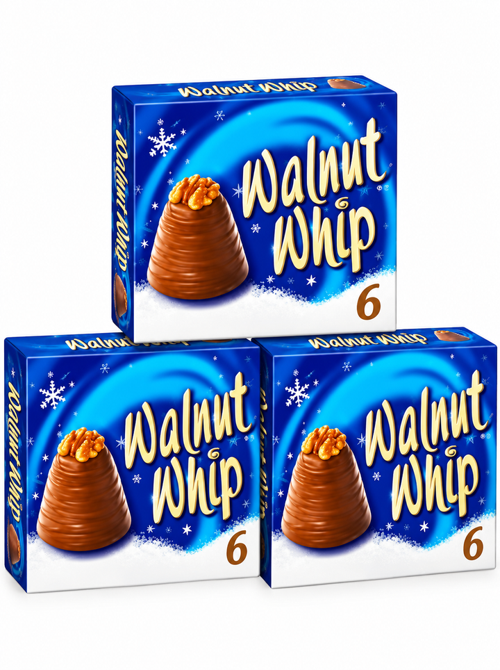 Walnut Whip Classic Retro Sweets Chocolate Treats – 3 Boxes, 18 Whips Total