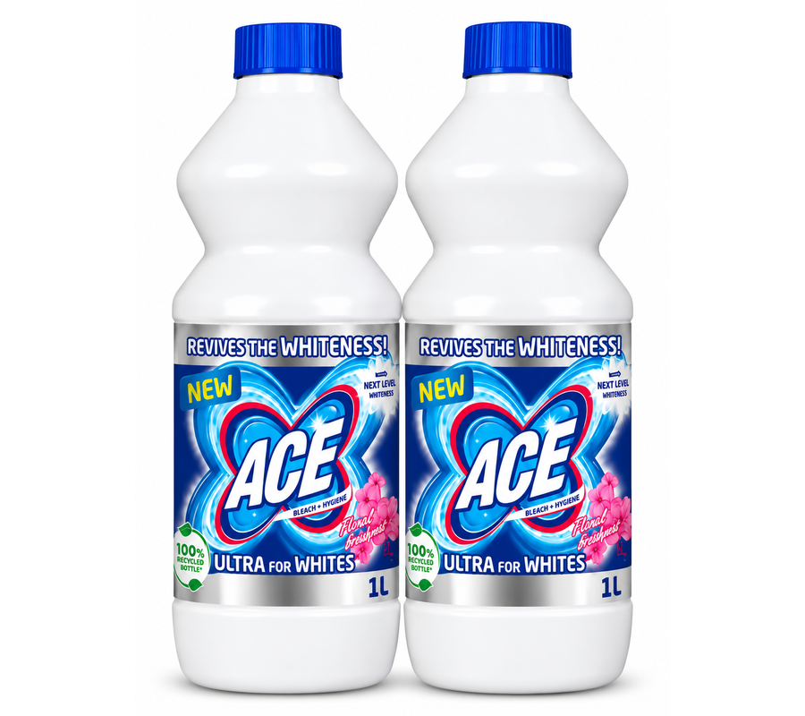 Ace Ultra Laundry Bleach for Whites 1L (Pack of 2)