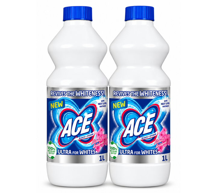 Ace Ultra Laundry Bleach for Whites 1L (Pack of 2)