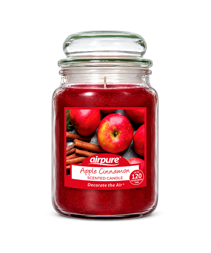 AIRPURE Large Candle Scented, Apple Cinnamon Fragrance, 18oz Jar, 120 Hour Ornamental Candle