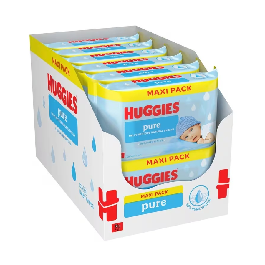 Huggies Plastic Free Baby Wipes 12 X 60 (720 Wipes) – Gentle, Soft & Hypoallergenic, Sensitive Skin Friendly, Multi-Purpose Use – Baby care, hands, face, Body & surfaces