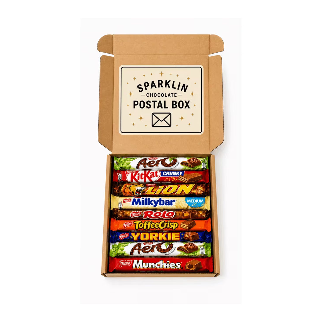 Nestlé Chocolate Gift Postal Box – Aero, Kitkat Chunky, Lion, Milkybar, Rolo, Toffee Crisp, Yorkie & Munchies Variety Pack